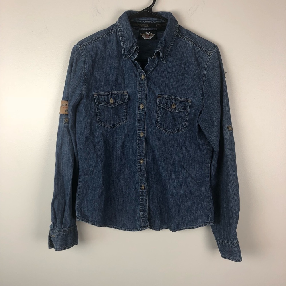 Harley Davidson Jean Button Down Shirt Patch M